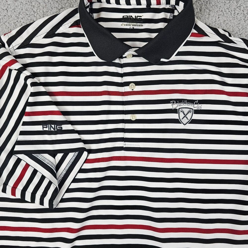 Ping Golf Polo Mens Large White Striped Performance Stretch Logo Embroidered